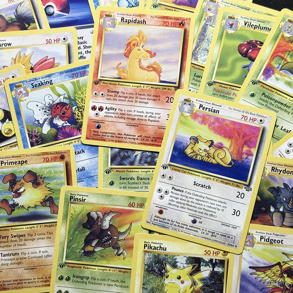 Pokémon Cards Classic Jungle Oddish Pikachu Eevee Dodrio Persian Jolteon Seaking Rhydon Cubone TCG Board Games Whole Set Proxy